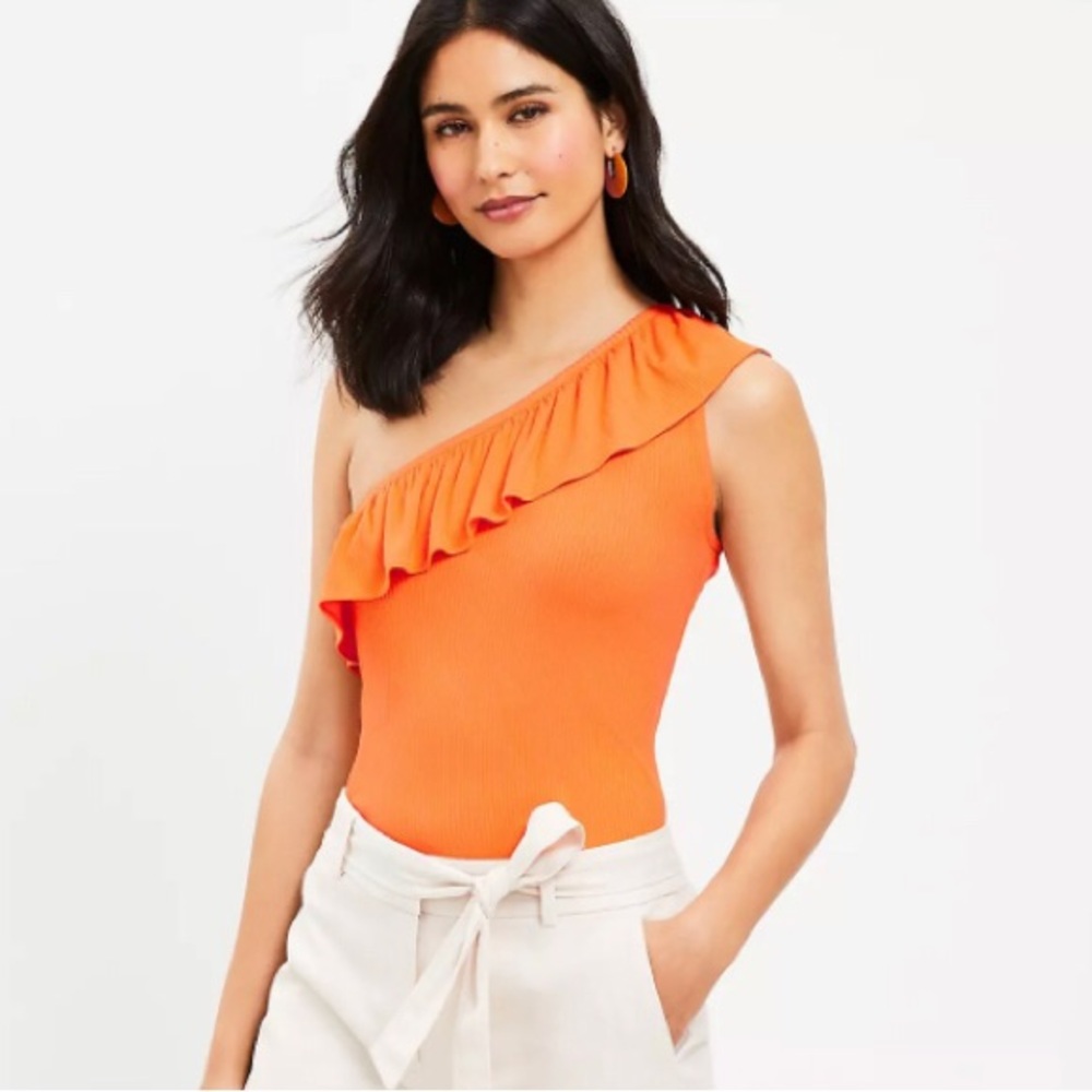 LOFT Vibrant Orange One-Shoulder Bodysuit